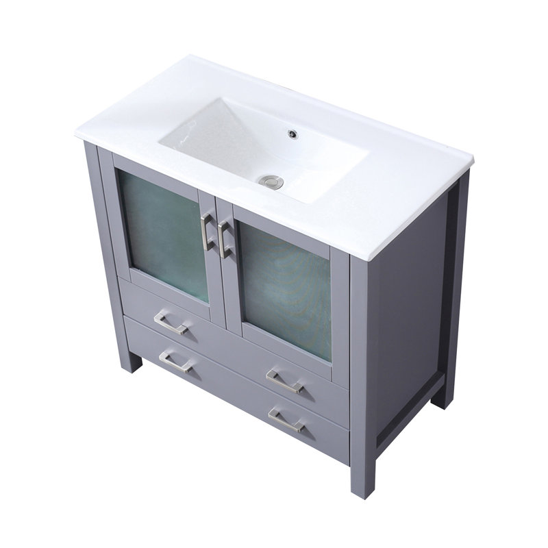 Bath Vanity with White Ceramic Top, Dark Gray