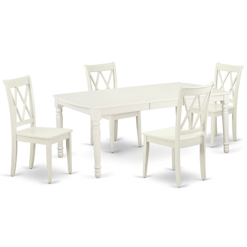 L'ensemble de salle à manger 5 pièces pour 4 personnes comprend une table de cuisine rectangulaire avec rallonge papillon et 4 chaises de salle à manger, lin blanc