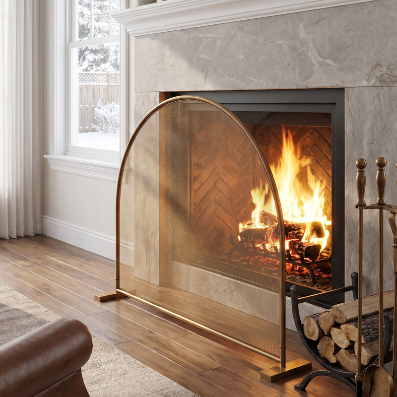 Pare-feu arqué de 103,5 cm (40,75 po), 103,5 x 20 x 85 cm (40,75 x 7,87 x 33,46 po), en fer, monobloc, noir, panneau unique en maille arquée