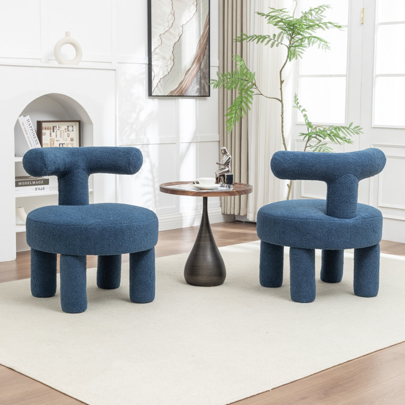 Fauteuil demi-tonneau rembourré Bula, Marine, Teddy