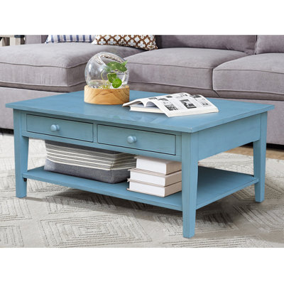 Table basse 4 pieds en bois massif avec rangement Tiller