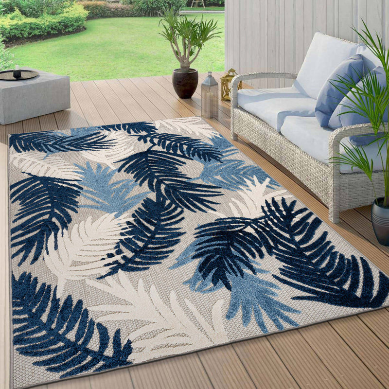 Hernandez Floral Navy/Ivory/Blue Indoor & Outdoor Area Rug, Round 7'10"