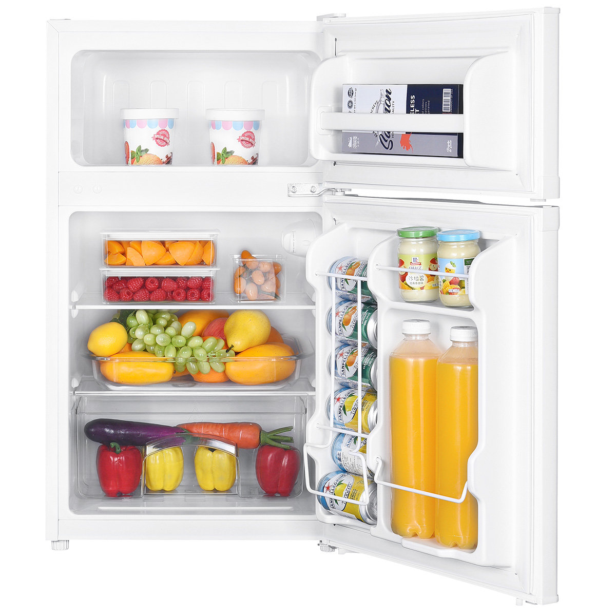 Premium Levella - 3.1 CuFt Manual Defrost Top Freezer Mini Refrigerator with Can Storage - Black Stainless Steel | Fridge.com