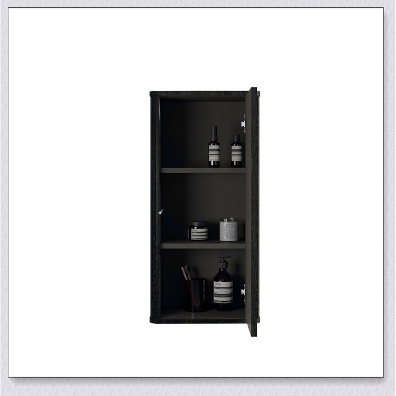 Armoire de salle de bain flottante rayée en chêne noir brossé, murale pour petits espaces, pré-assemblée et élégante