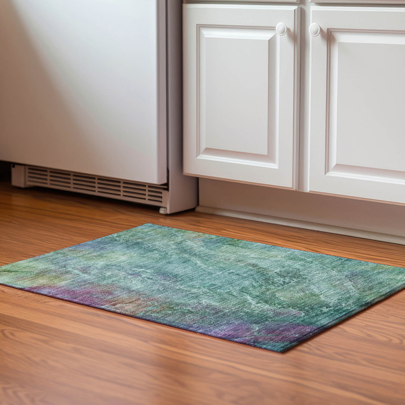 Premium Machine Washable Mayfield AMF2308 Abstract Rug, Teal, 2'6" x 3'10"