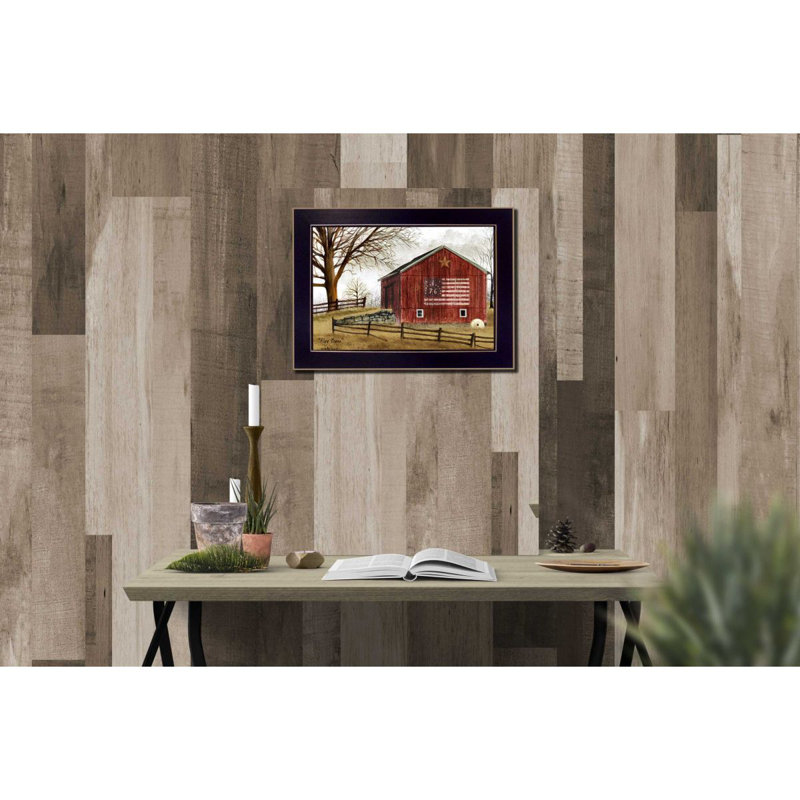 Drapeau, grange, cadre photo noir, art mural