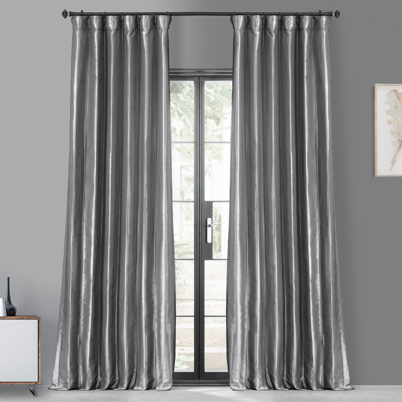 Avedon Rod Pocket Blackout Thermal Faux Silk Taffeta Single Curtain Panel, Platinum, 50" W x 108" L