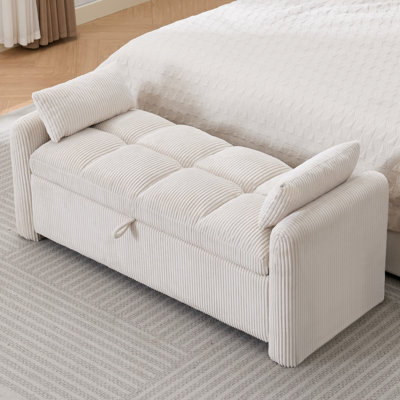 Banc de rangement en velours côtelé avec 2 coussins et dessus capitonné