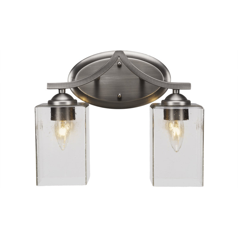 Barre d'éclairage de salle de bain 2 lumières Zilo au fini graphite avec verre carré transparent de 4 po, Bulle transparente