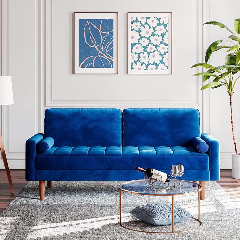 Delicat 58.46'' Velvet Loveseat, Blue Velvet