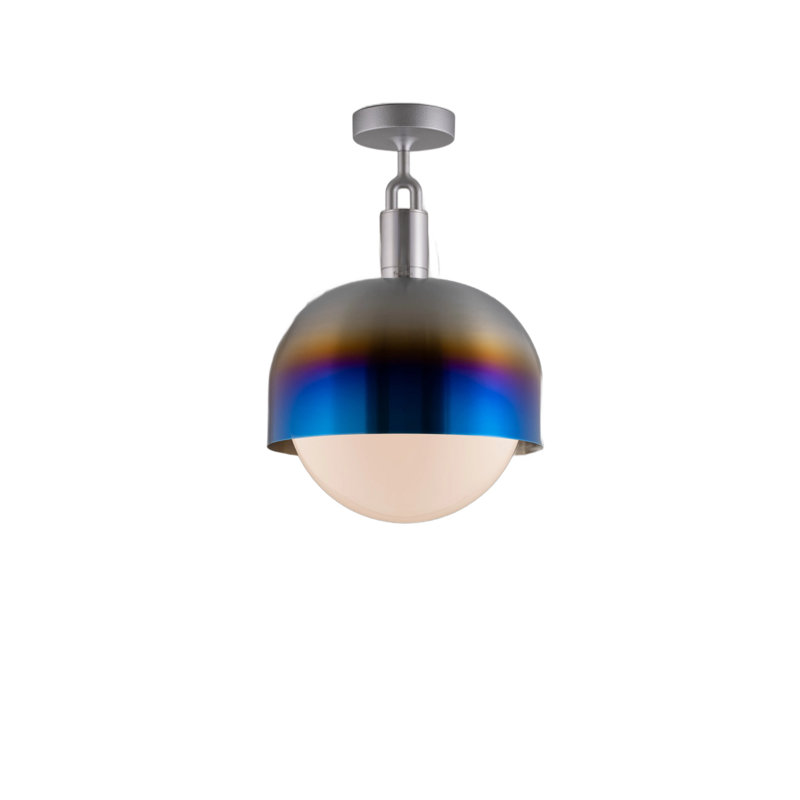 Linear Knurl 1 - Light LED Semi Flush Mount, Burnt Steel/Opal, 8.07" H x 13.38" W x 13.38" D