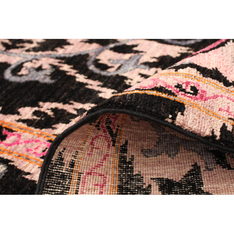 Tapis oriental en laine noué à la main noir, Rectangulaire 5 pi 10 po x 9 pi