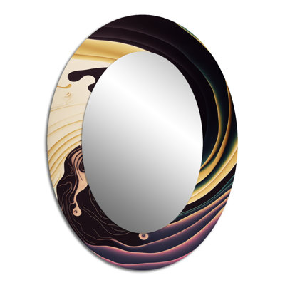 Mauve, doré et bleu tourbillon III - Miroir décoratif abstrait ovale sur métal