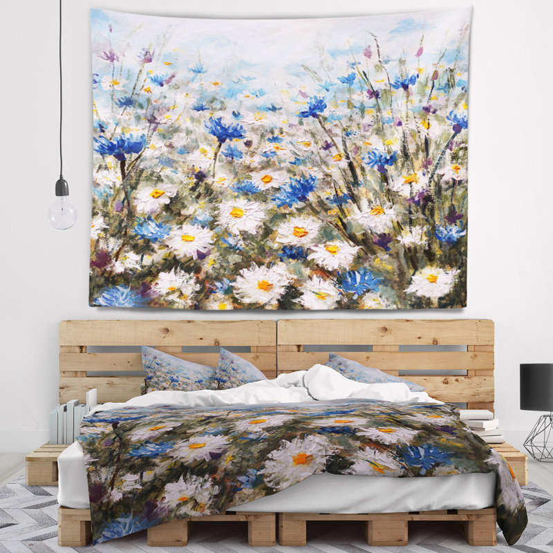 Glade de polyester de, bleuets, et tapisserie marguerites avec accessoires suspendus inclus, H 32 po x l 39 po