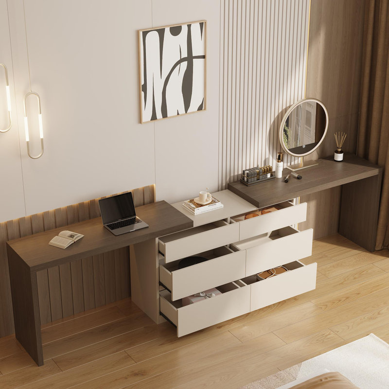 Vetalize Modern Home Office Expandable Dresser Desk Combo with Storage Drawers