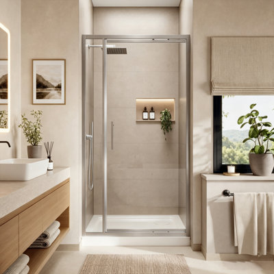 40"–42" W × 76" H Space-Saving Pivot Shower Door with 1/4" Tempered Glass & Adjustable Fit