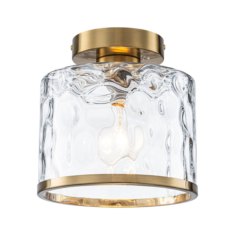 Alixandra 1-Light Clear Hammered Glass Semi Flush Mount, Brass