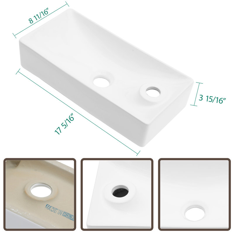 MONSFEST 8.7'' Ceramic Rectangular Bathroom Sink