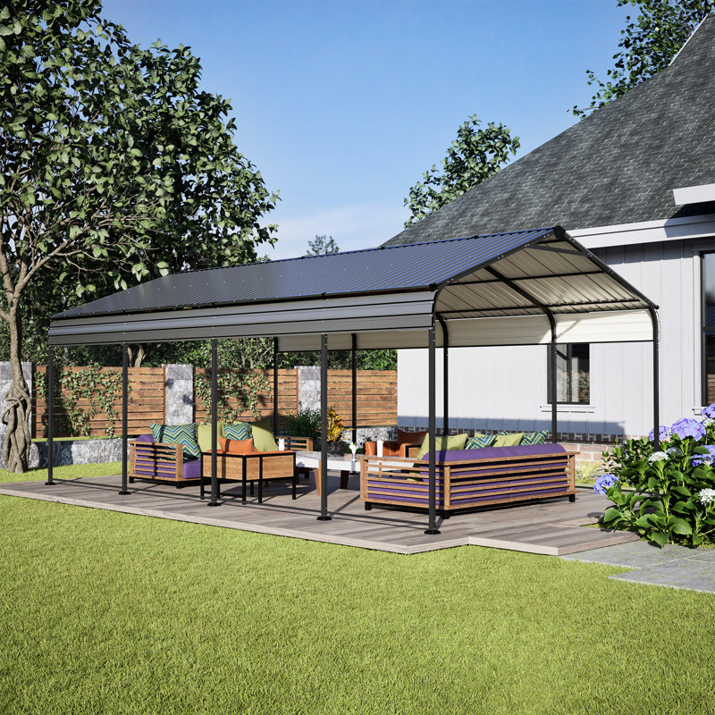 12X20 Ft Heavy Duty Outdoor Galvanized Carport, Protects Cars From And Rain, Spacious For Cargo Metal Enough Multiple Vehicles Cargo, Can Withstand Snow
