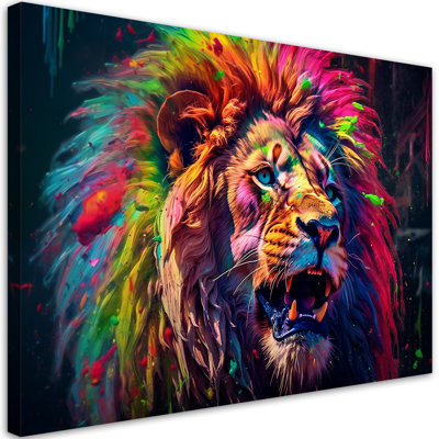Neon Lion - No Frame Print on Canvas