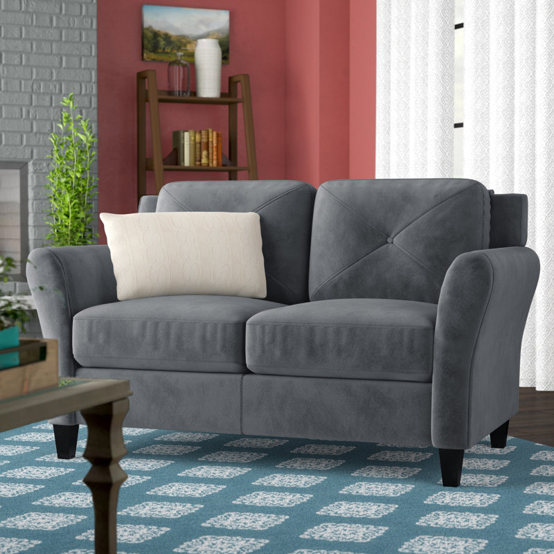 Ibiza 57.9" Wide Microfiber Rolled Arm Tufted Back Loveseat, Dark Grey Microfiber