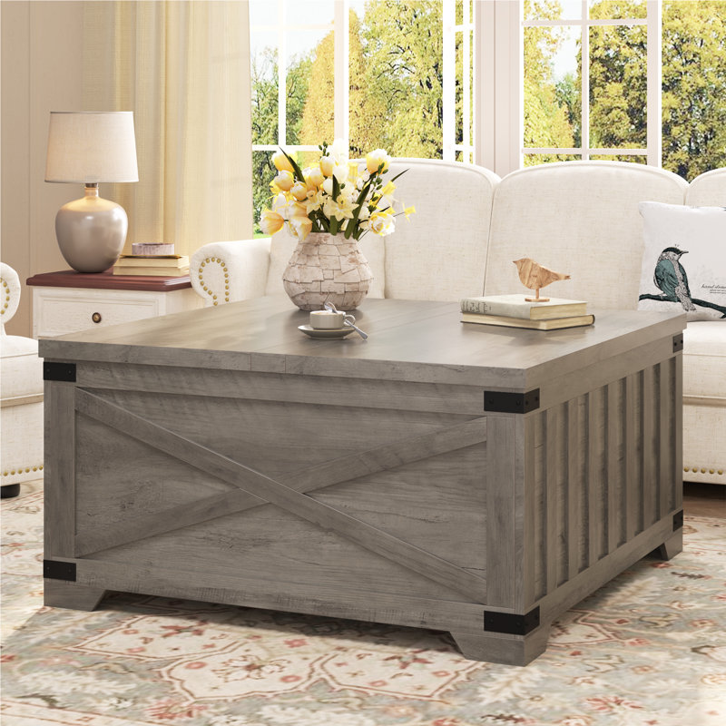 Table basse avec rangement relevable Locascio Farmhouse, Gris / Gris