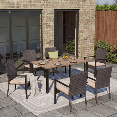 Leonard 6 - Person Patio Dining Set with Extendable Rectangular Table , Cushions Included