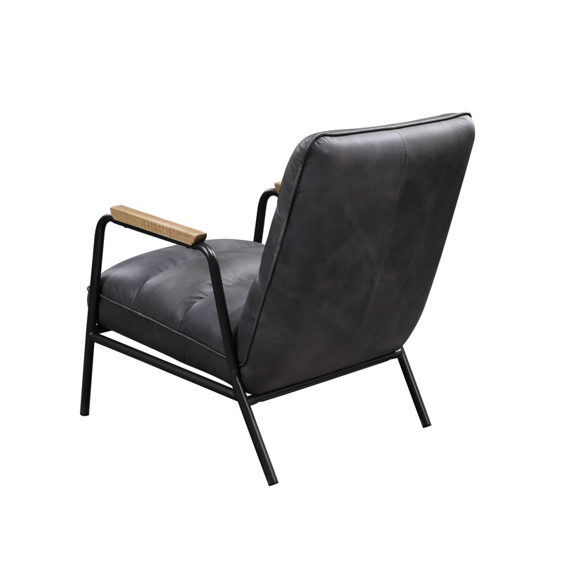 Chaise d'appoint grise avec cuir luxueux - pieds en métal stables