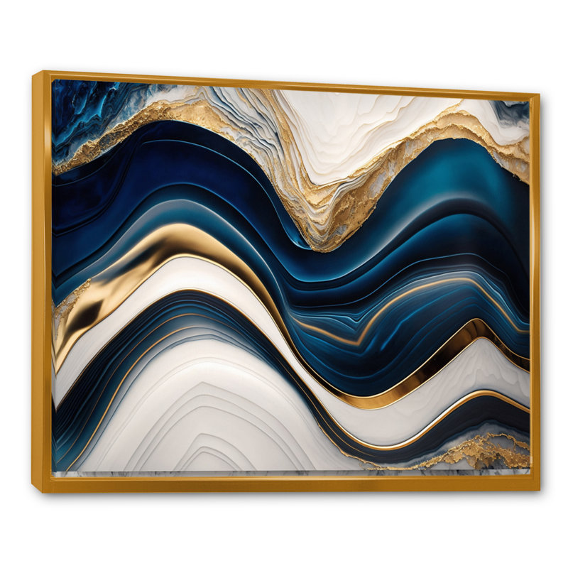 «Abstract Geode Waves Blue III», reproduction sur toile, Toile avec cadre flottant or, L 20 po x H 12 po