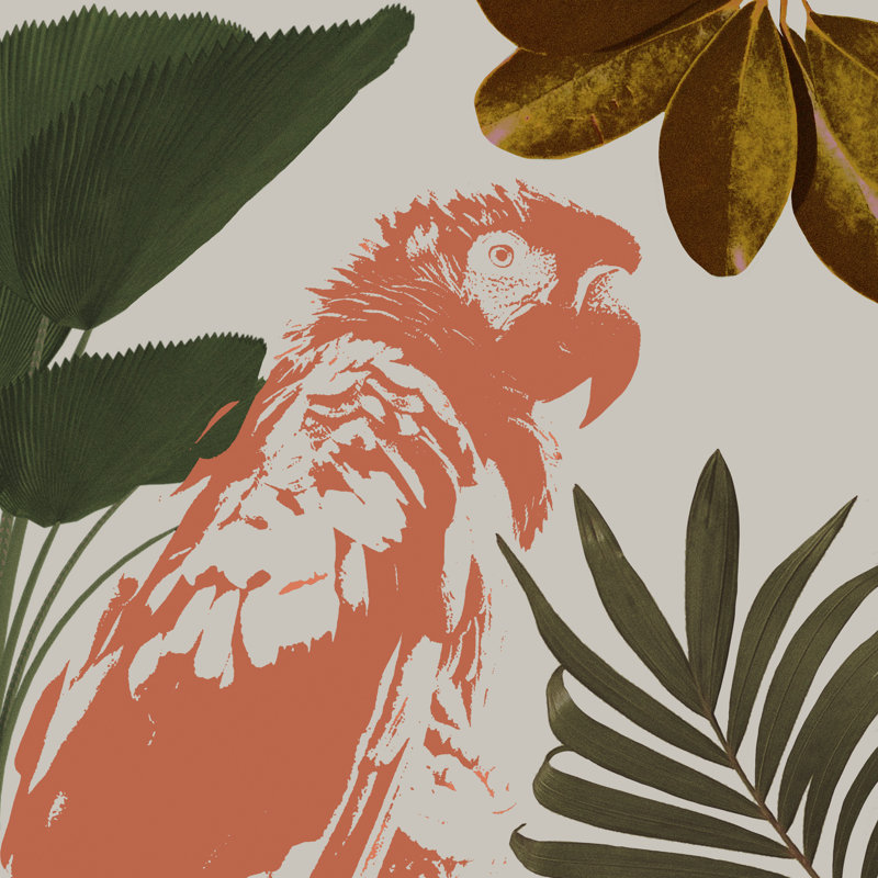 «Tropical Bird I» par Annie Warren, peinture sur toile tendue, H 12 po x l 12 po