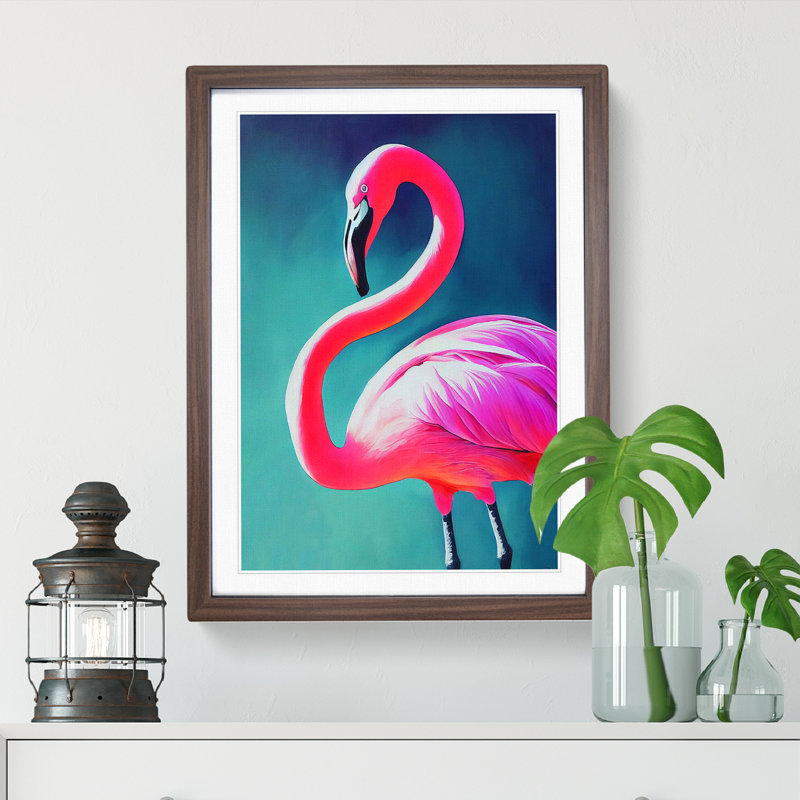 Flamingo Aglow - Framed Print, 46cm H x 34cm W, Brown