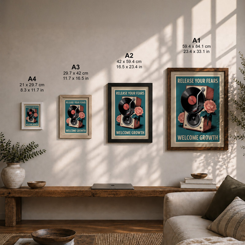 Release and Grow Retro - Framed Print, A3 - 42.0 x 29.7 cm, White