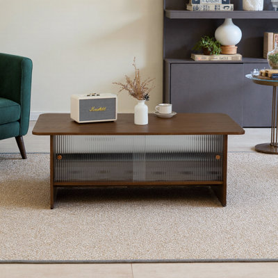 Modern Minimalist Storage Coffee Table with Glass Doors