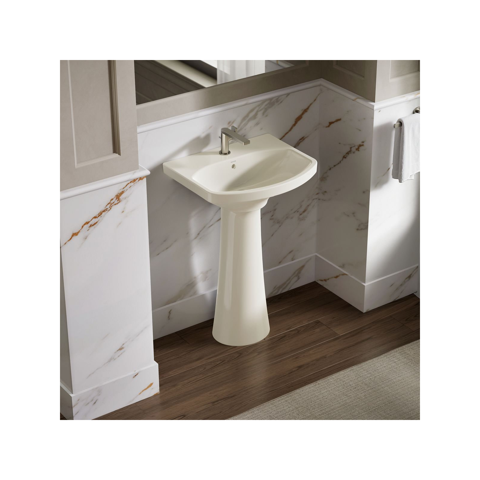 Cimarron 26.81" Vitreous China U-Shape Pedestal Bathroom Sink with Overflow, Biscuit, Single
