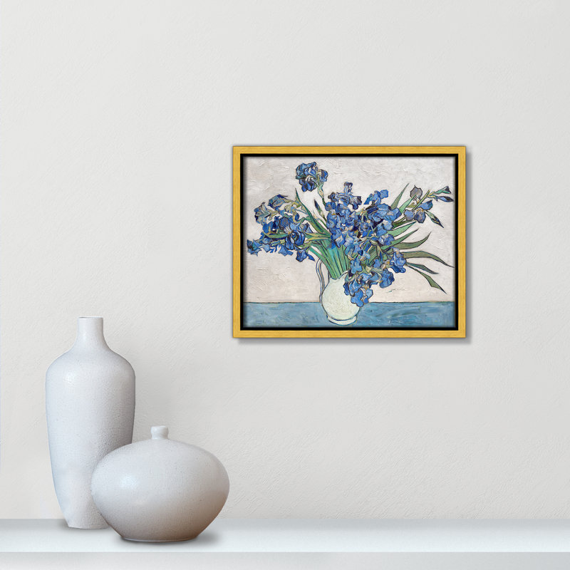 Imprimé iris bleu par Vincent Van Gogh, Cadre flottant doré, Pas de tapis, H 11,5 po x l 9,5 po