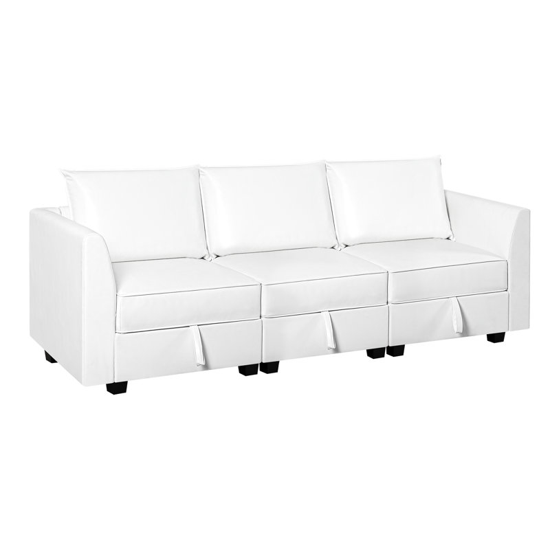 Rudiger Modular Convertible Sectional Air Leather 3 Seater Sofa with Reversible Chaise,, Bright White Air Leather