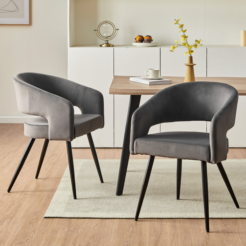 Rohit 43cm H Upholstered Metal Armchair, Dark Grey