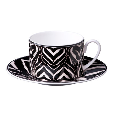 Tea Cup & Saucer ZEBRA Set of 2 in Luxury Box diam. 3.3in, H 2.3in, cap. 7.5 oz, Saucer diam. 6in