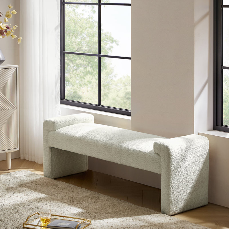 Arlesia Modern Upholstered Accent Bench, Ivory