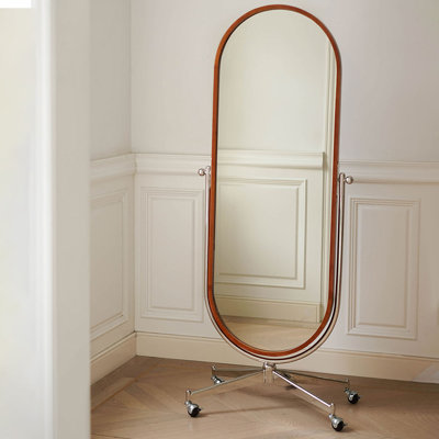 Oval Solid + Manufactured Wood Metal Full Length Mirror