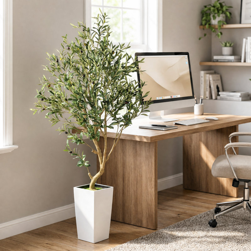 5.5ft Faux Olive Tree in Planter, Lifelike Artificial Olive Plant for Home and Office Decor, White