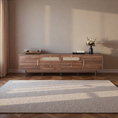 Meuble télé 76 po avec tiroirs pour salon / chambre à coucher, centre de divertissement moderne et chic pour téléviseur de 85 po ou moins, centre de divertissement avec rangement