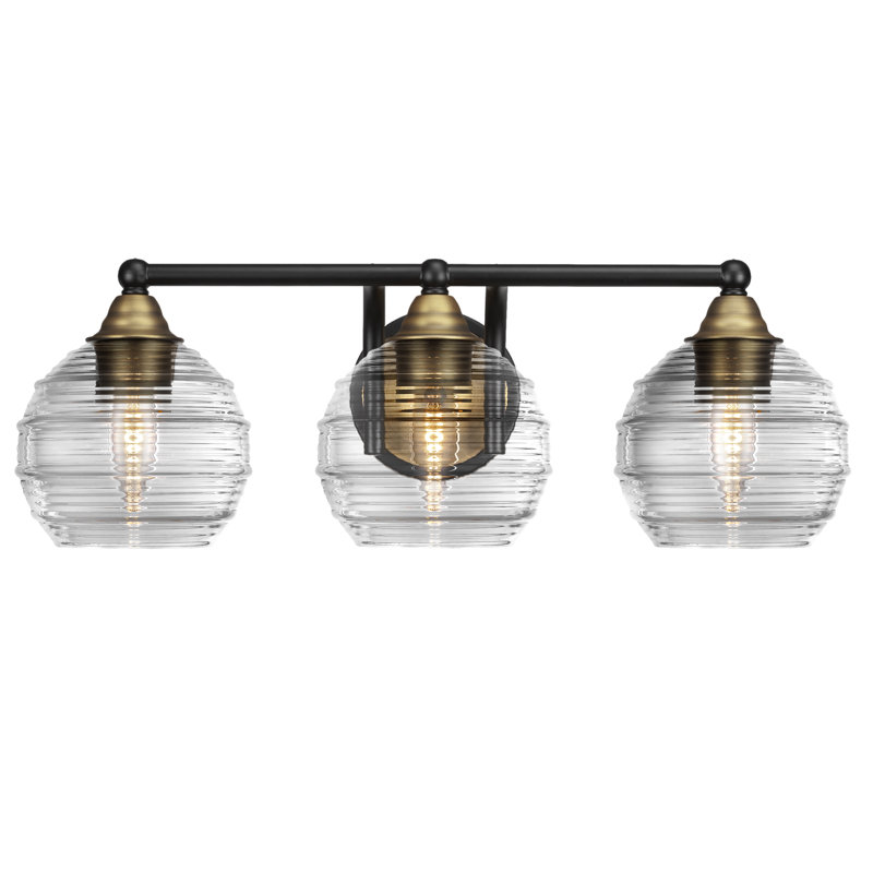 Michell 3-Light Bath Bar, Matte Black/Brass, Clear
