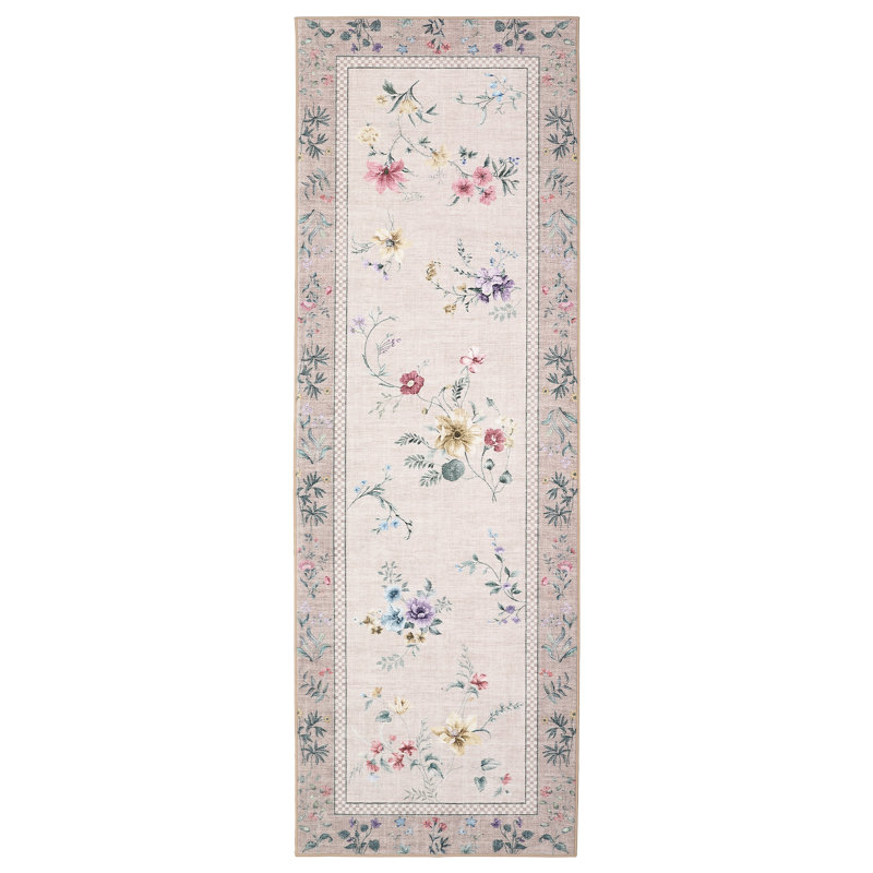 Washable Area Rugs for Living Room Modern Floral Bedroom Rugs for Dining Room OfficeContemporary Home Decor Rug, Beige