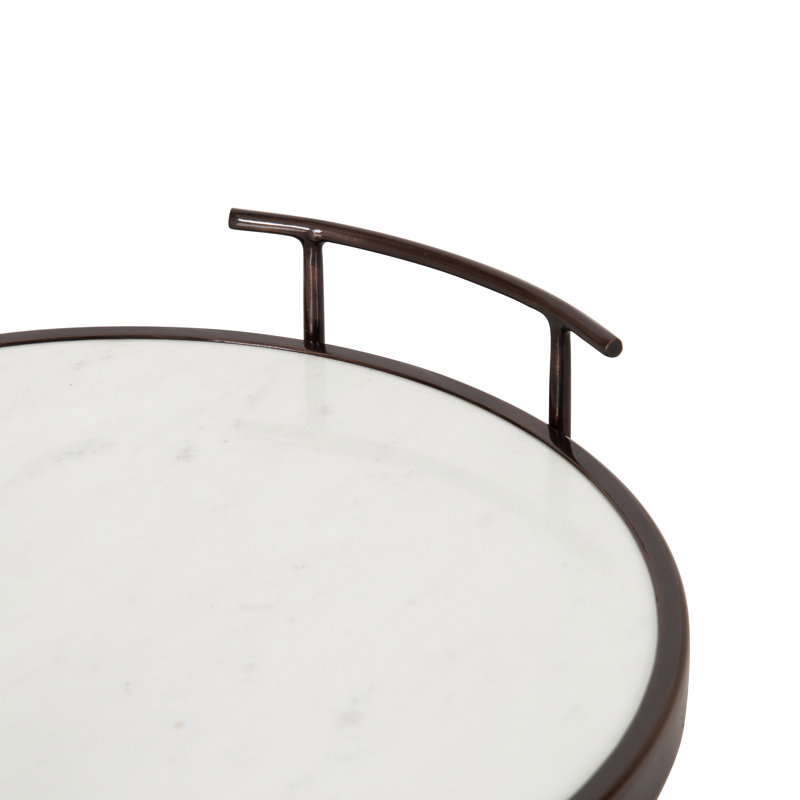 Coss Marble Tray, White Marble/Bronze