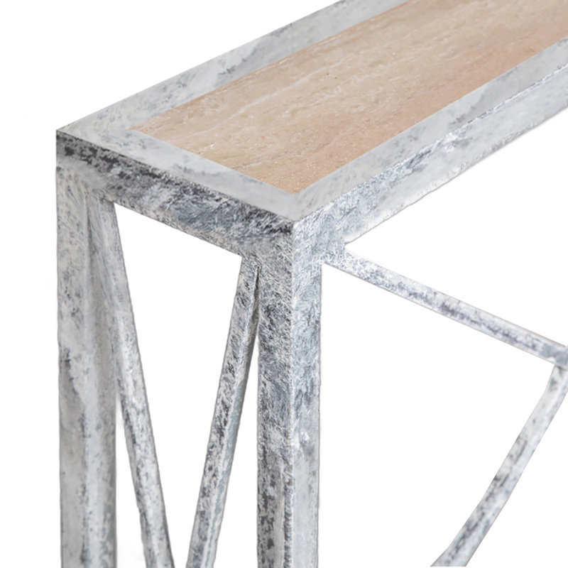 Console 37 po, Travertin léger, Blanc / gris / bleu / rouille