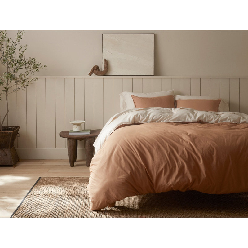 Modern & Contemporary Organic Cotton Percale Duvet Cover, Full/Queen Duvet Cover, Ginger