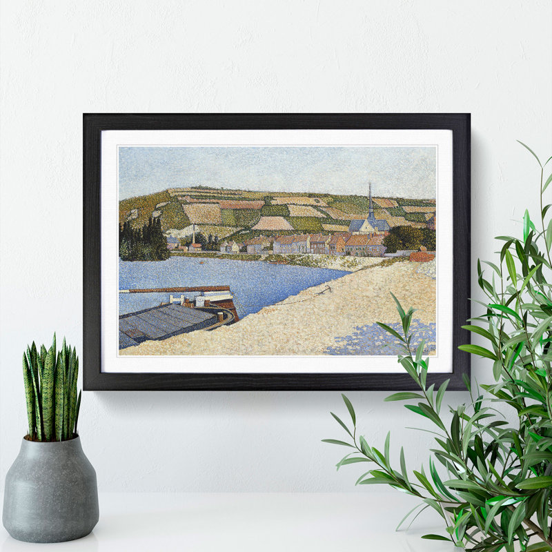 Les Andelys Beach by Paul Signac - Picture Frame Painting, 36cm H x 48cm W x 2cm D, Black Framed