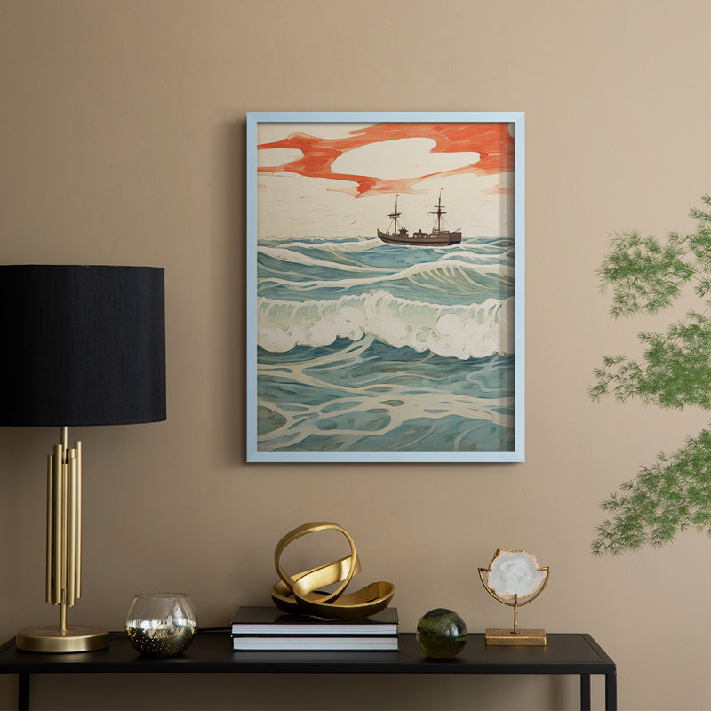 Impression encadrée rétro Vintage Nautical IV - bois massif, H 15 po x l 12 po, Bleu