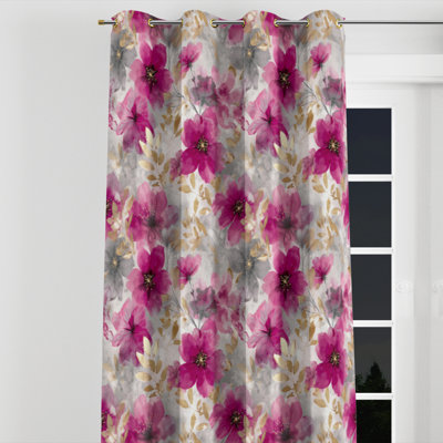 Rideaux de fenêtre Country Farmhouse - Rideau à œillets gris fuchsia - 1 panneau